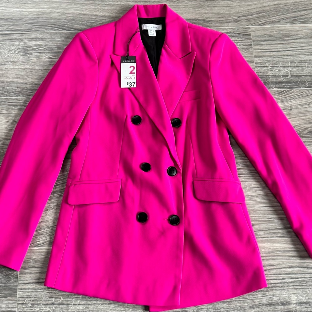 Primark Vibrant Pink Double-Breasted Blazer Size 2 (XS)